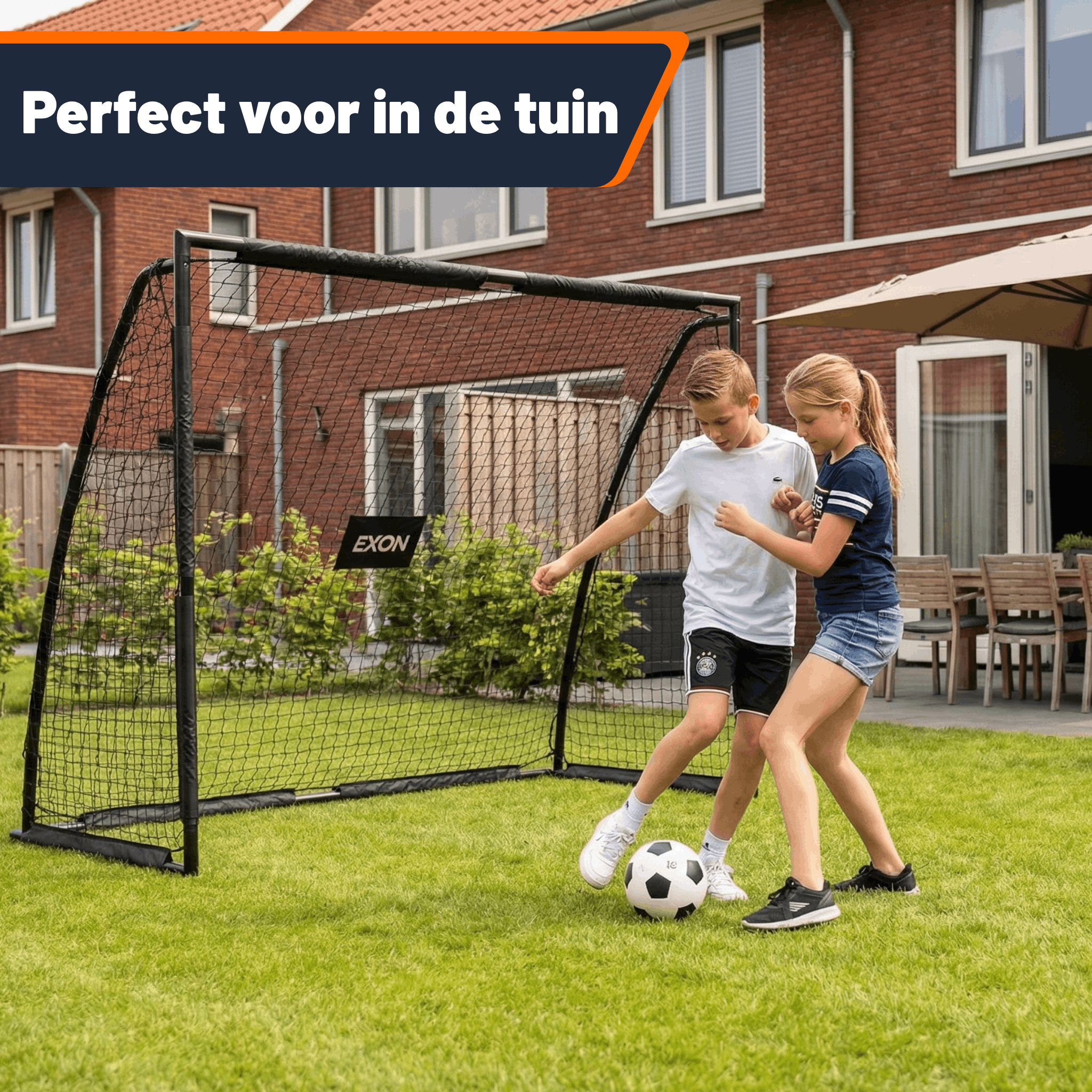 Exon® Fußballtor Groß – 220x170 CM – Inklusive Torwand & Netz – Stahlrahmen