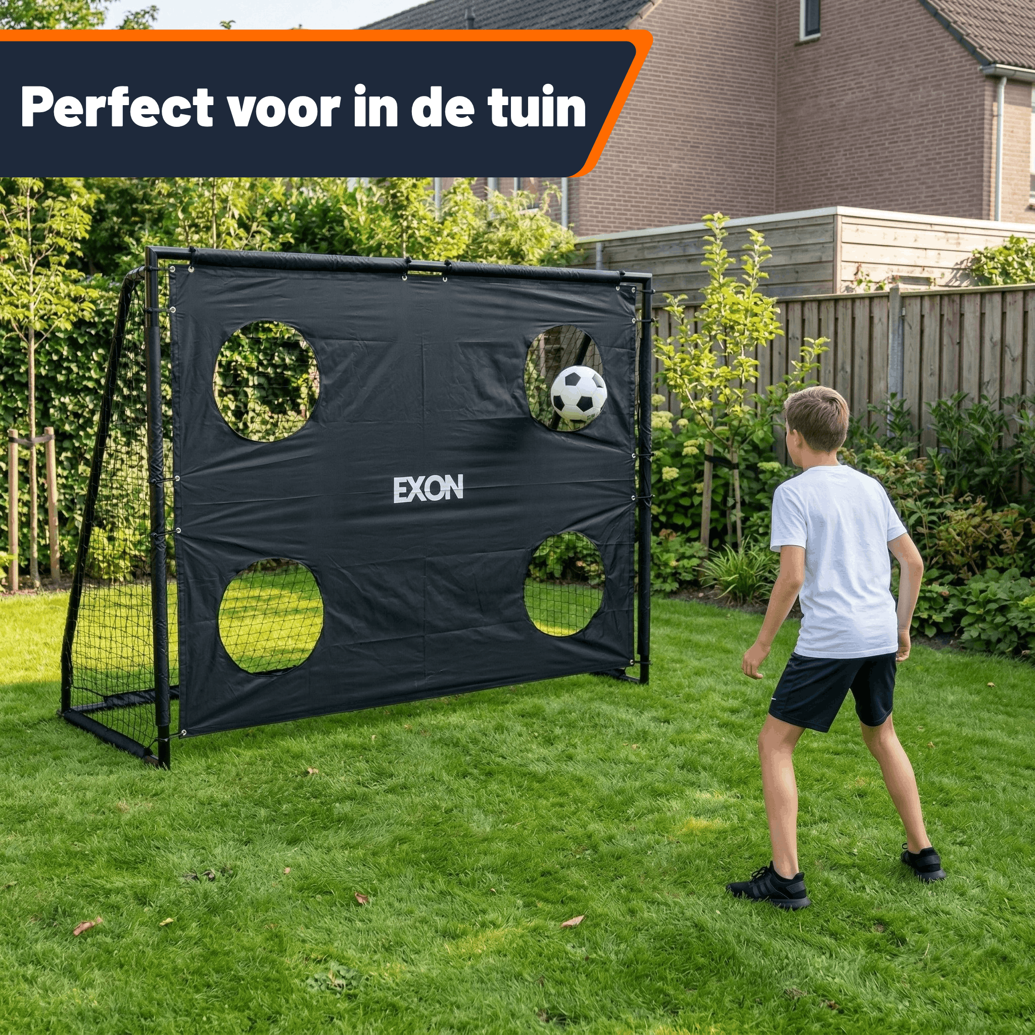 Exon® Fußballtor Groß – 220x170 CM – Inklusive Torwand & Netz – Stahlrahmen