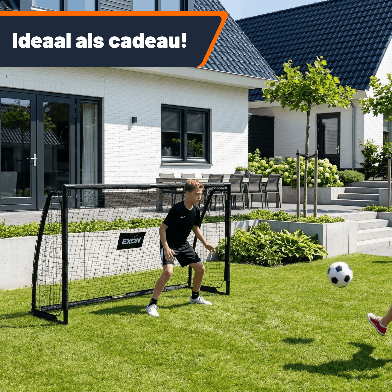 Exon® Fußballtor mit Torwand – 180x120 CM – Stahlrahmen – Schwarz