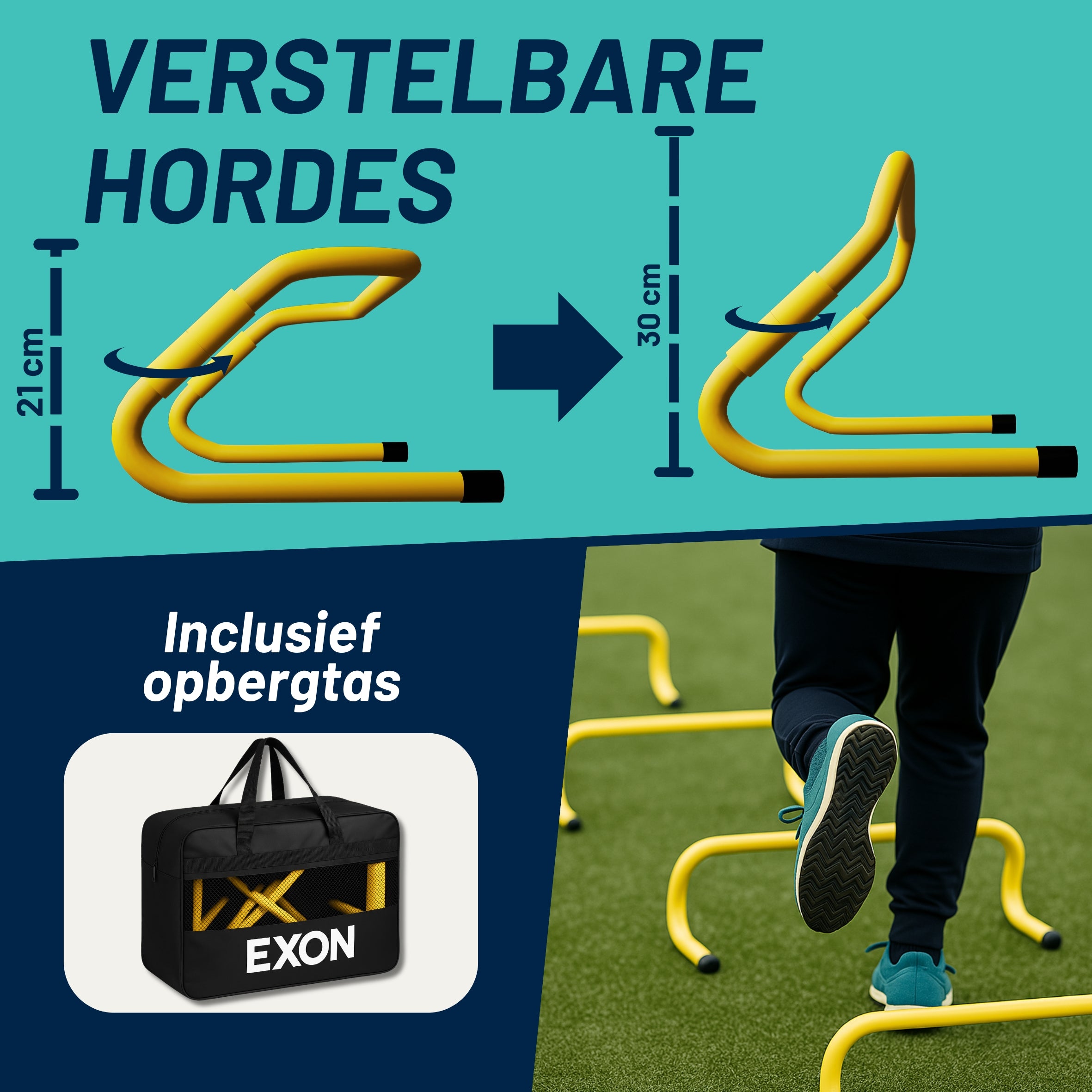 Exon® Pro Fußball-Trainingsset - 26-teilig - Agility Set mit Koordinationsleiter, Hürden & Fallschirm