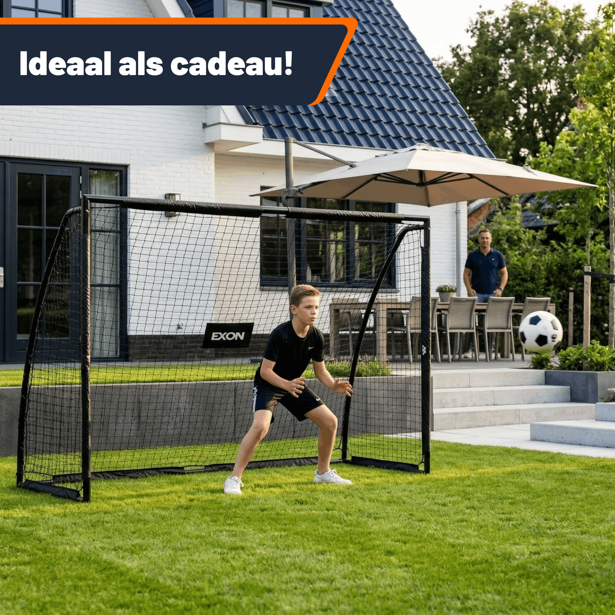 Exon® Fußballtor Groß – 220x170 CM – Inklusive Torwand & Netz – Stahlrahmen
