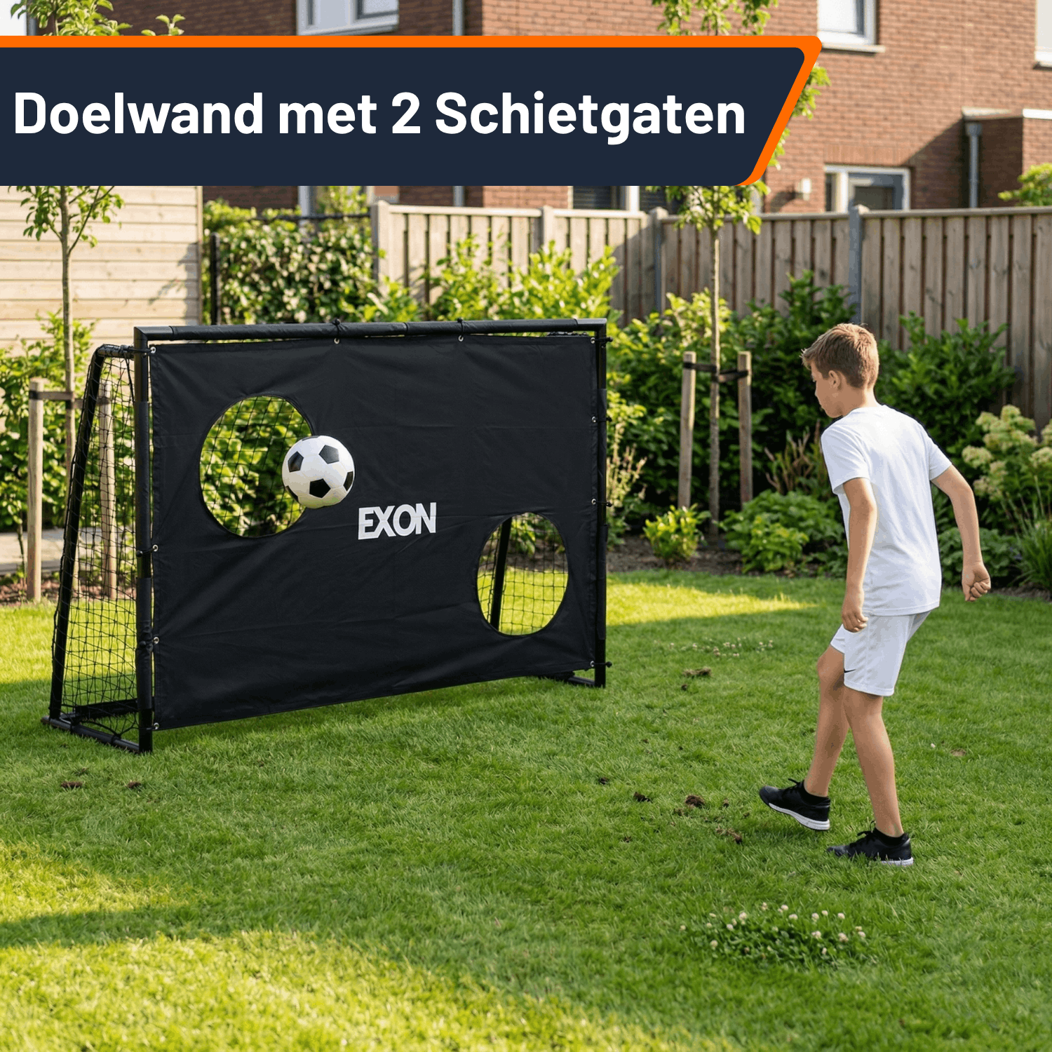 Exon® Fußballtor mit Torwand – 180x120 CM – Stahlrahmen – Schwarz