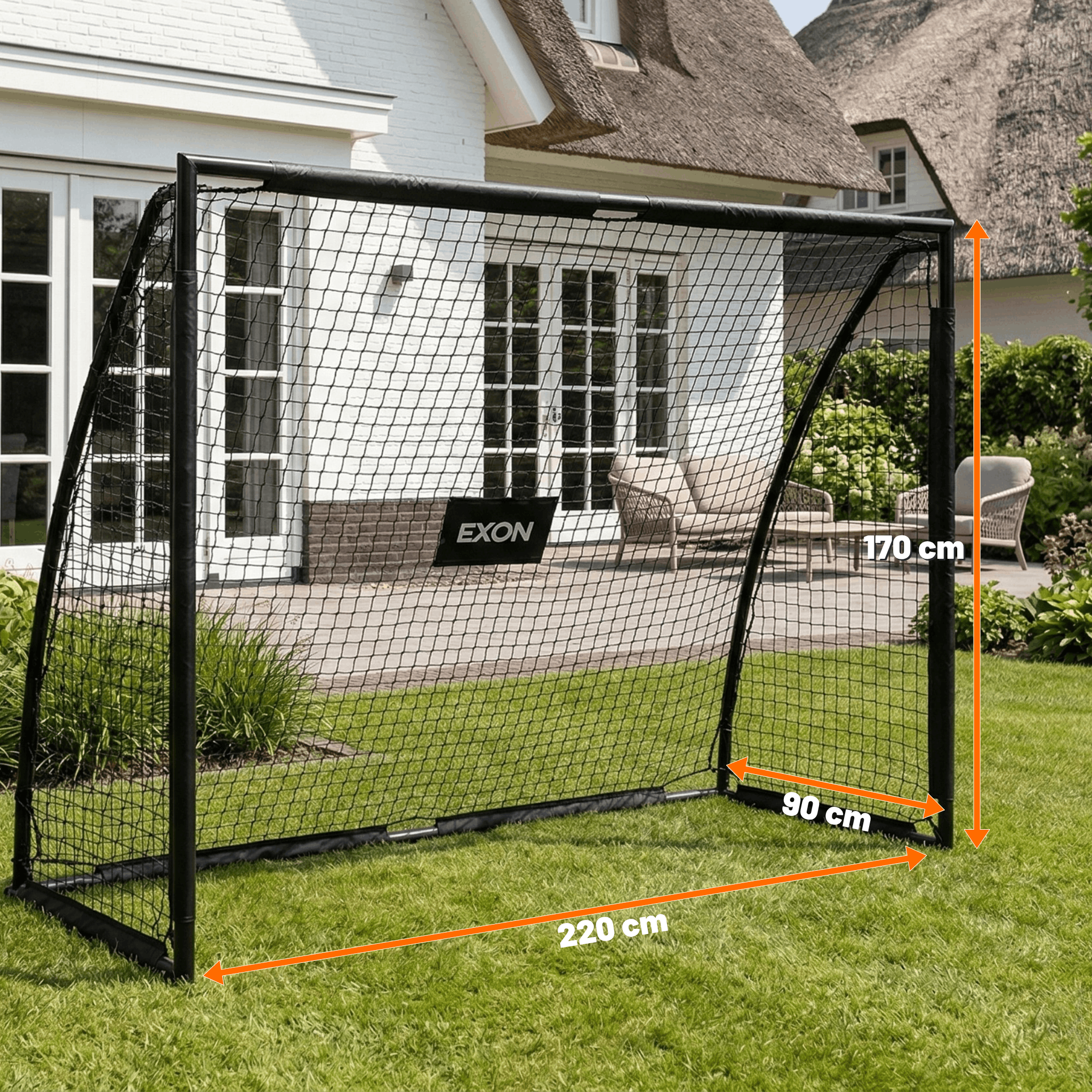 Exon® Fußballtor Groß – 220x170 CM – Inklusive Torwand & Netz – Stahlrahmen