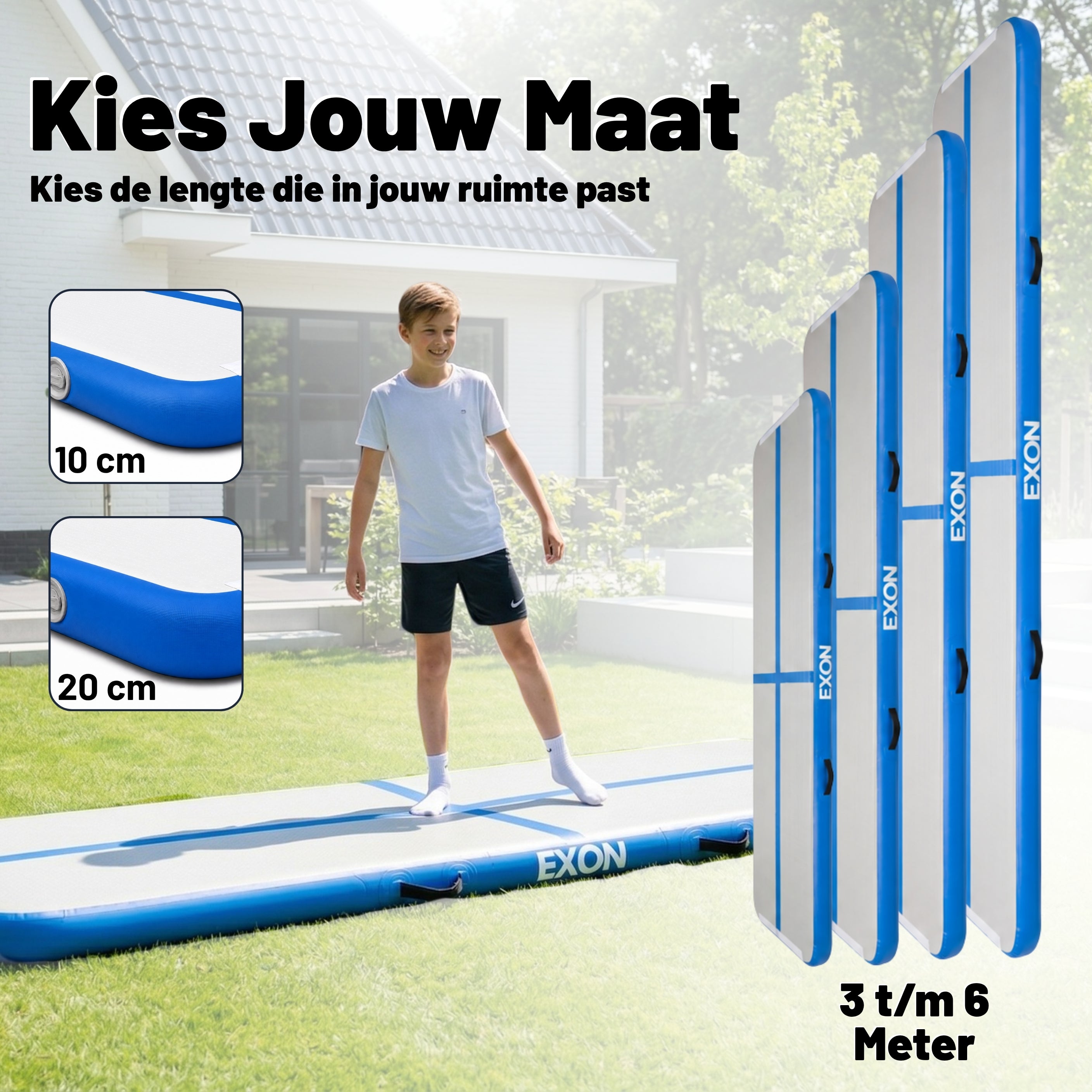 Exon® AirTrack Pro 6 meter - Turnmat - 600x100x10 CM - Waterproof - Incl. Elektrische Pomp - Zwart