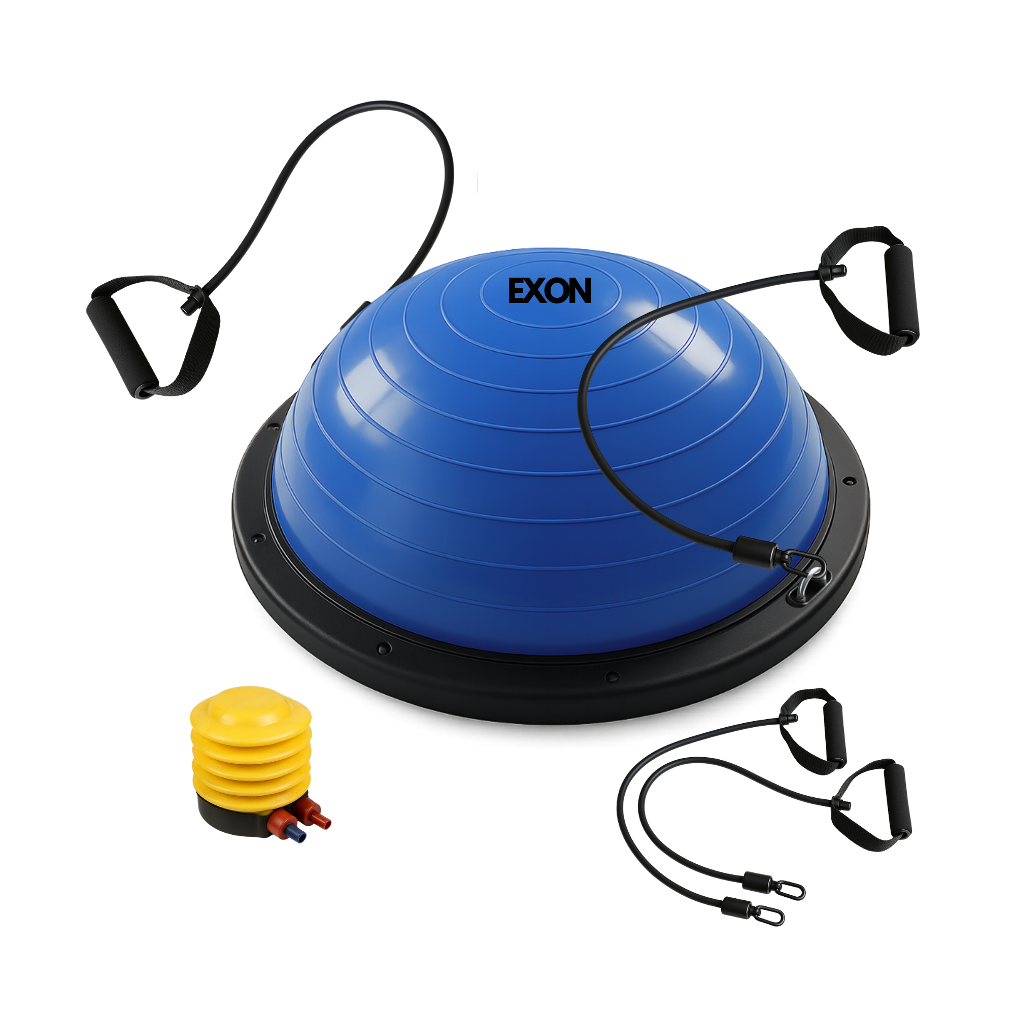 Exon® Balance Board Pro - Balancetrainer - Ø 60 cm - Blau - Inklusive Widerstandsbändern & Pumpe