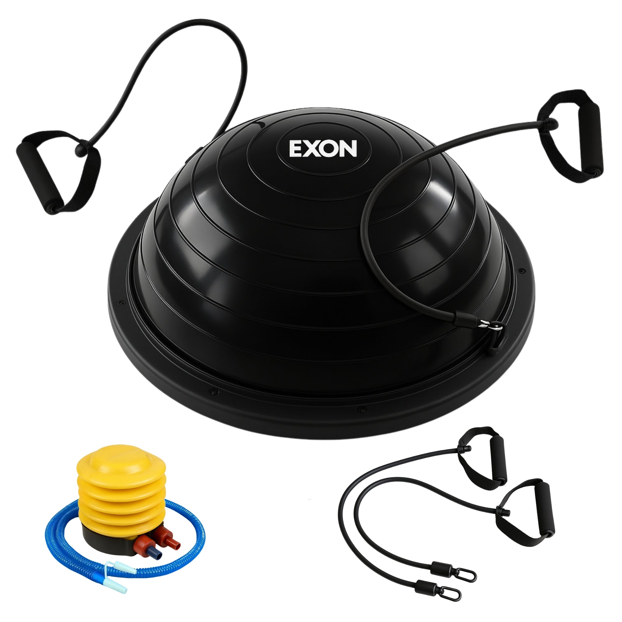 Exon® Balance Board Pro - Balancetrainer - Ø 60 cm - Blau - Inklusive Widerstandsbändern & Pumpe